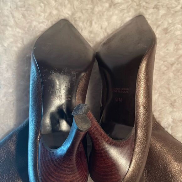 Paraphrase leather metallic Bronze ankle boots pointed toe side zipper SZ9M - Picture 6 of 9